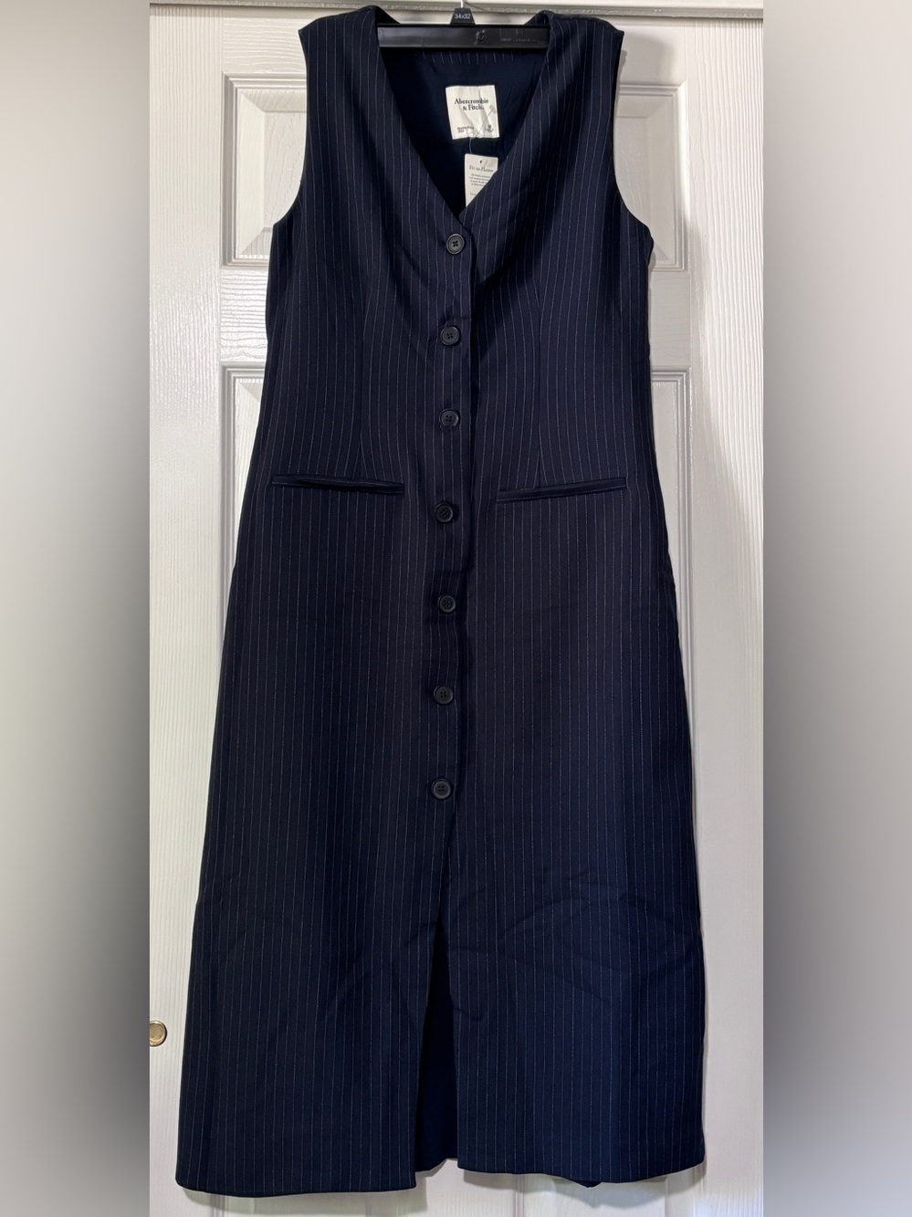 Abercrombie & Fitch Navy Pinstripe Button-Front Sleeveless Dress